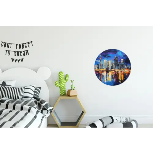 Skyline Toronto - Modern - Stadslicht - Blauw Wandcirkel aluminium klein -kinderkamer