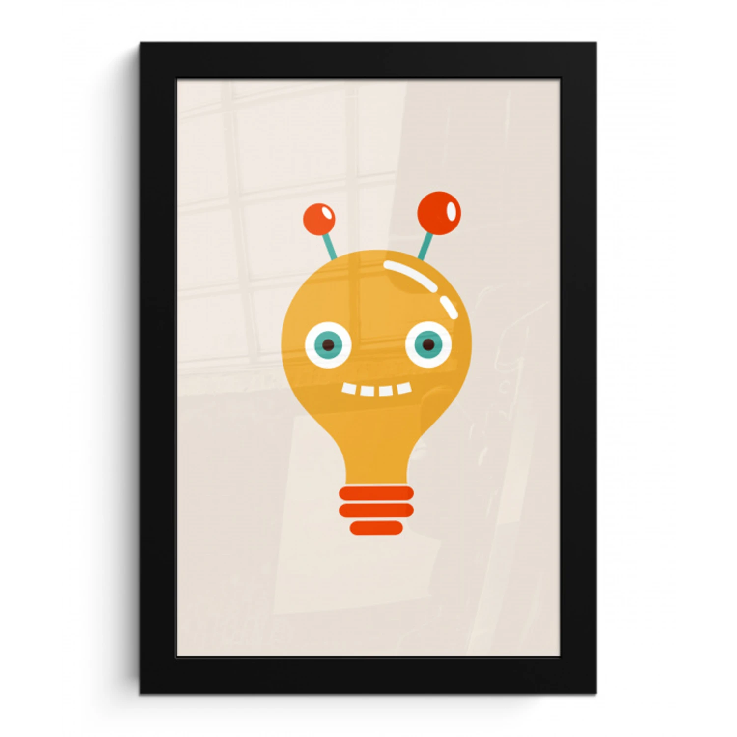 Robot - Gloeilamp - Gezicht - Antenne - Kinderen fotolijst zwart zonder passe partout klein -3d