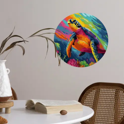Koraal - Schildpad - Abstract - Water Wandcirkel behangsticker klein -sfeer3