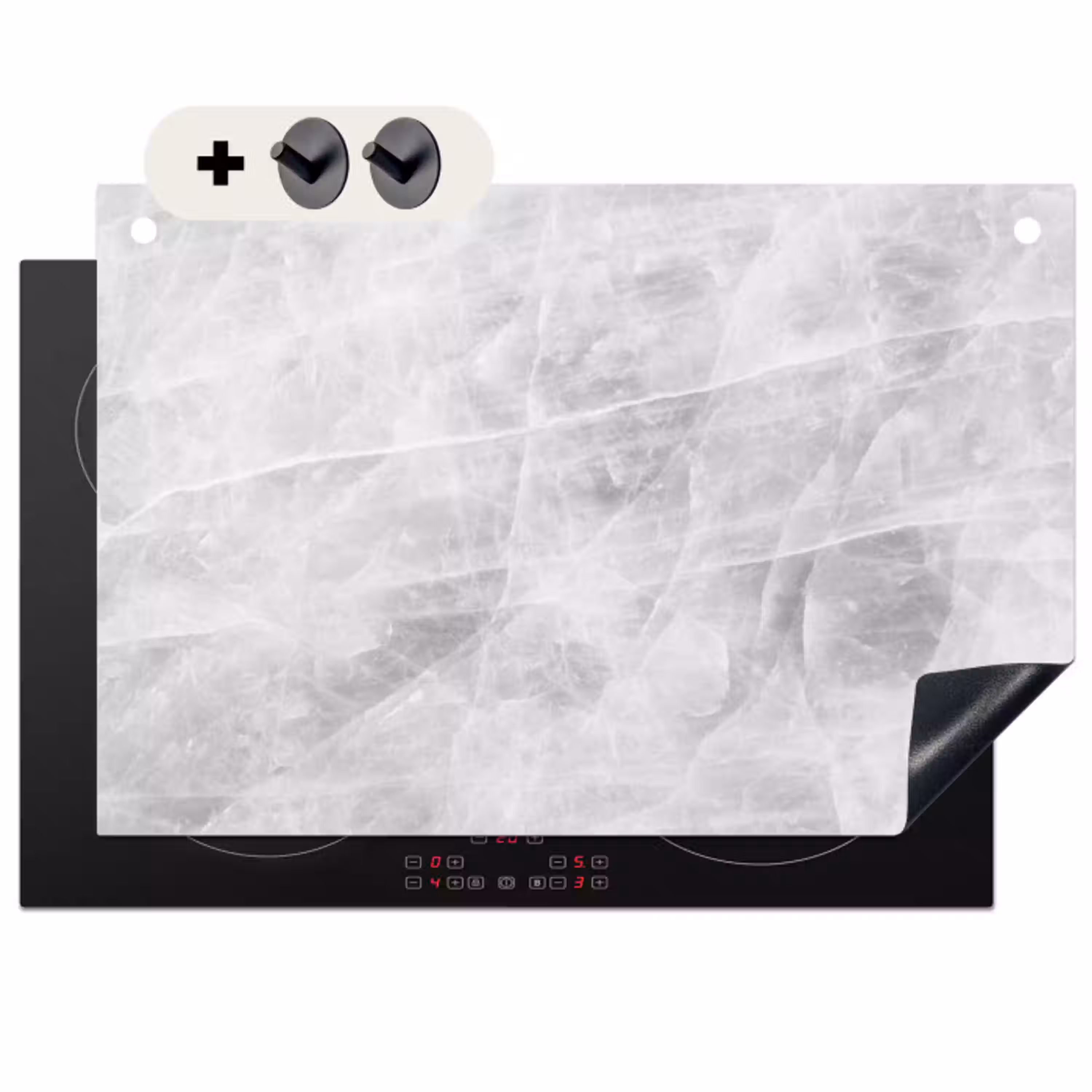 Marmer - Steen - Wit - Luxe - Marmerlook Inductie beschemer met haakjes klein -3d