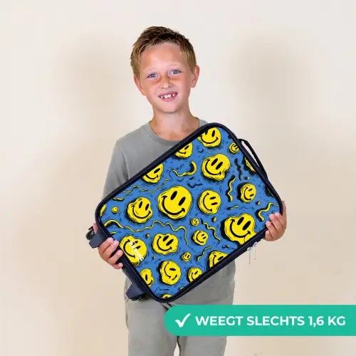 Smiley - Geel - Blauw Kinderkoffer - Zwart klein -sfeer4_NL