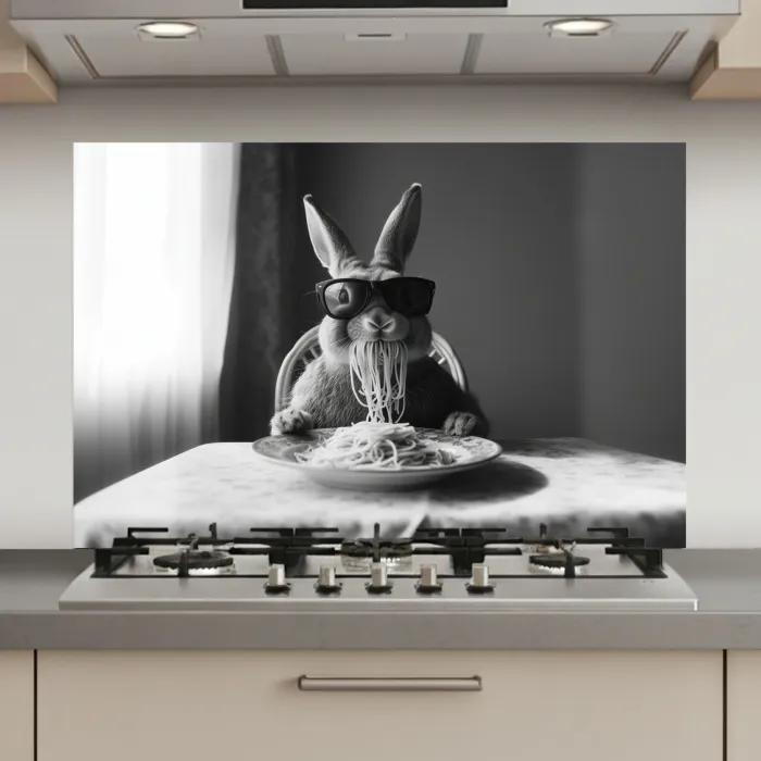Konijn - Bunny - Zonnebril - Tafelkleed - Pasta - Schattig keuken achterwand spatscherm klein -3d_website