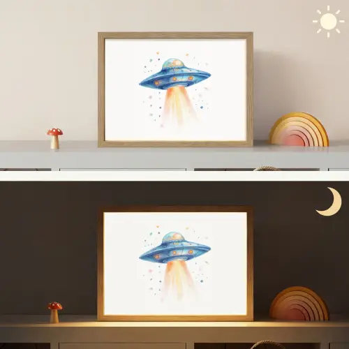 Ruimte - Ufo - Sterren Light Box met batterij (Wandlamp kind) middel -sfeer3_kind