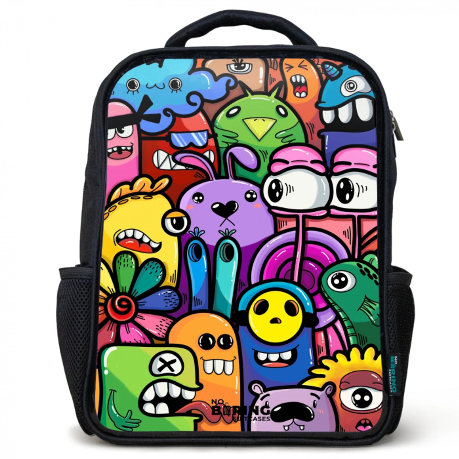 Grappige kleurrijke monsters Rugzak - Zwart middel -3d