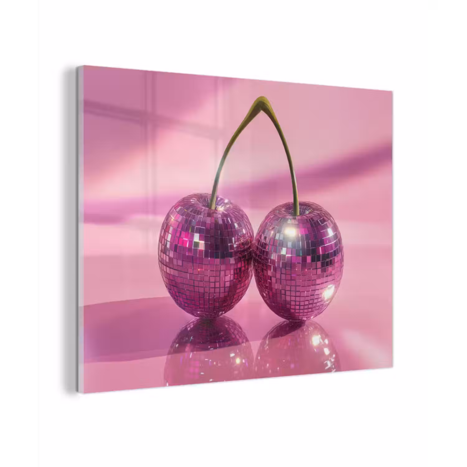 Glas schilderij - Glitter - Discobol - Roze - Kersen