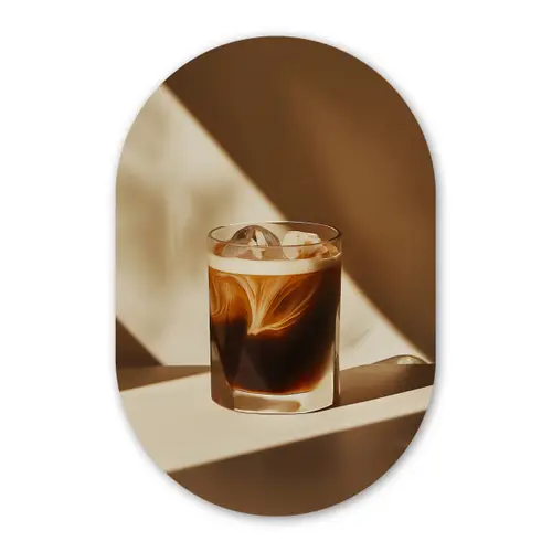 Glas - Ijskoffie - Schaduw - Bruin Wandcirkel Ovaal Glas middel -3d