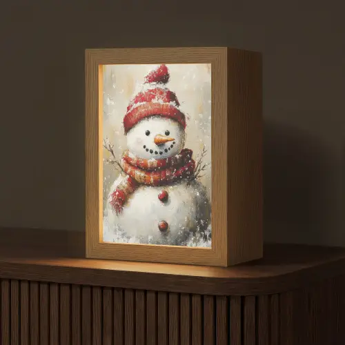 Sneeuwpop - Winter - Sneeuw - Beige Light Box met kabel (Tafellamp) klein -z3d_website
