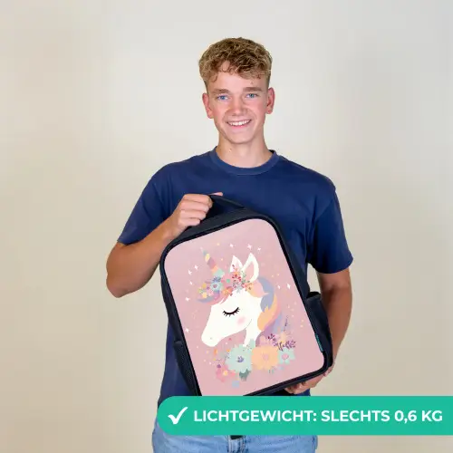 Eenhoorn - Roze - Bloemen Rugzak - Zwart middel -sfeer7_NL
