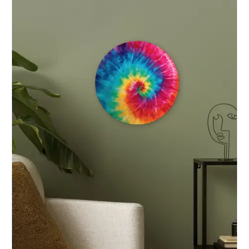 Regenboog - Tie dye - Kleurrijk - Blauw Wandcirkel kunststof plaat 5mm dik klein -sfeer3