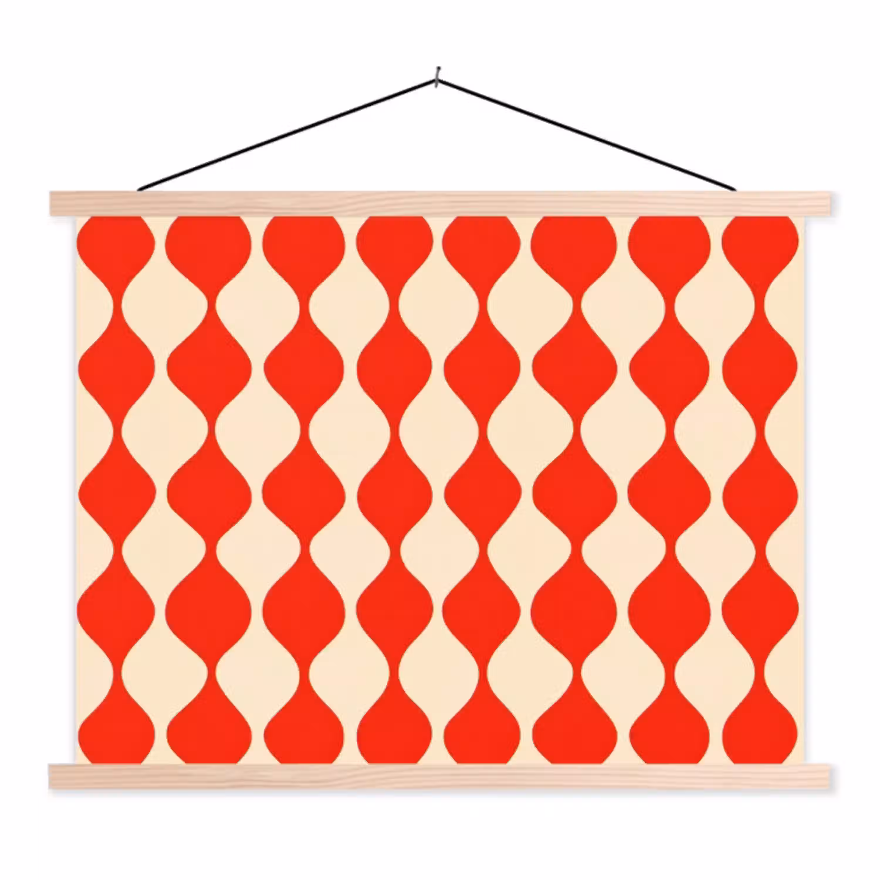 Golvend patroon - Retro - Rood - Beige textielposter latten blank klein 122 -3d