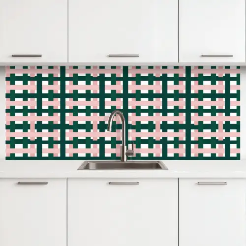 Vlechtpatroon - Groen - Roze - Grafisch keuken achterwand 2 middel 871 -3d