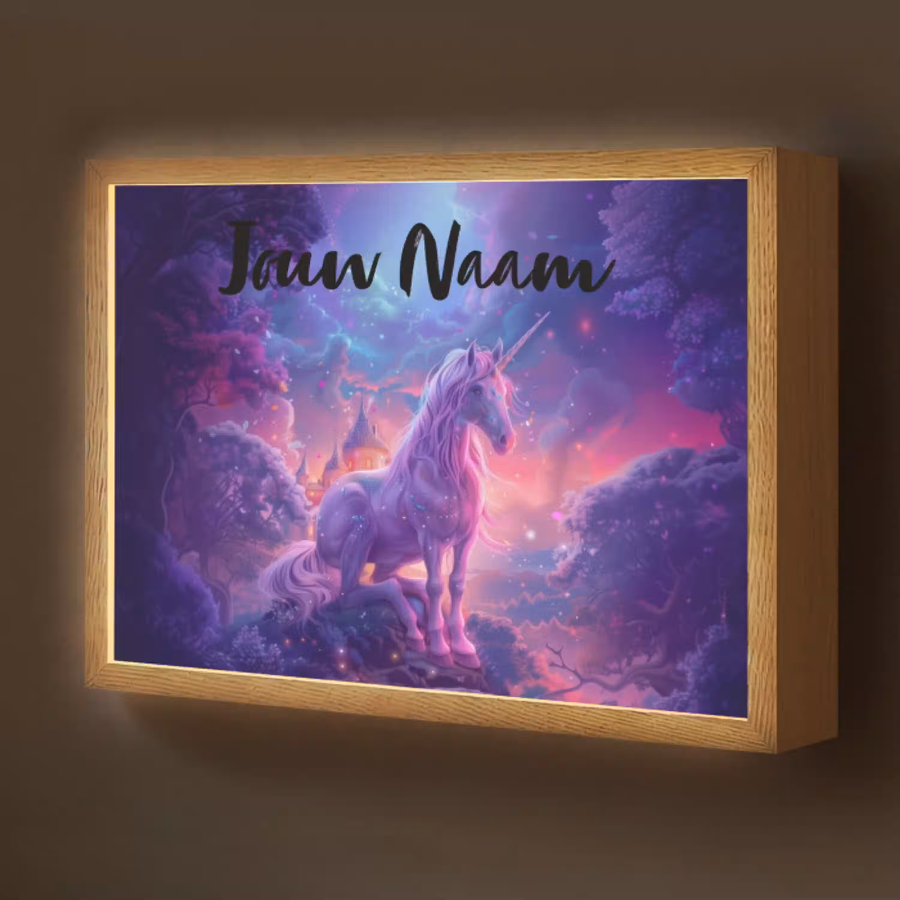 Eenhoorn - Fantasy - Kasteel - Meisje - Paars - Roze Light Box met batterij (Wandlamp kind) middel -z3d_website