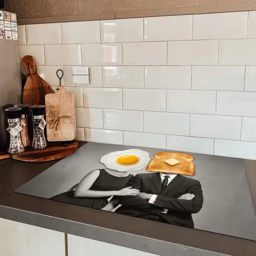 Ontbijt - Koppel - Ei - Brood Inductie beschermer vinyl 3mm klein -sfeer3
