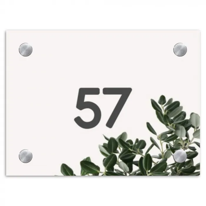 Wit met bladeren - Traditioneel Naambord Rechthoek middel -3d
