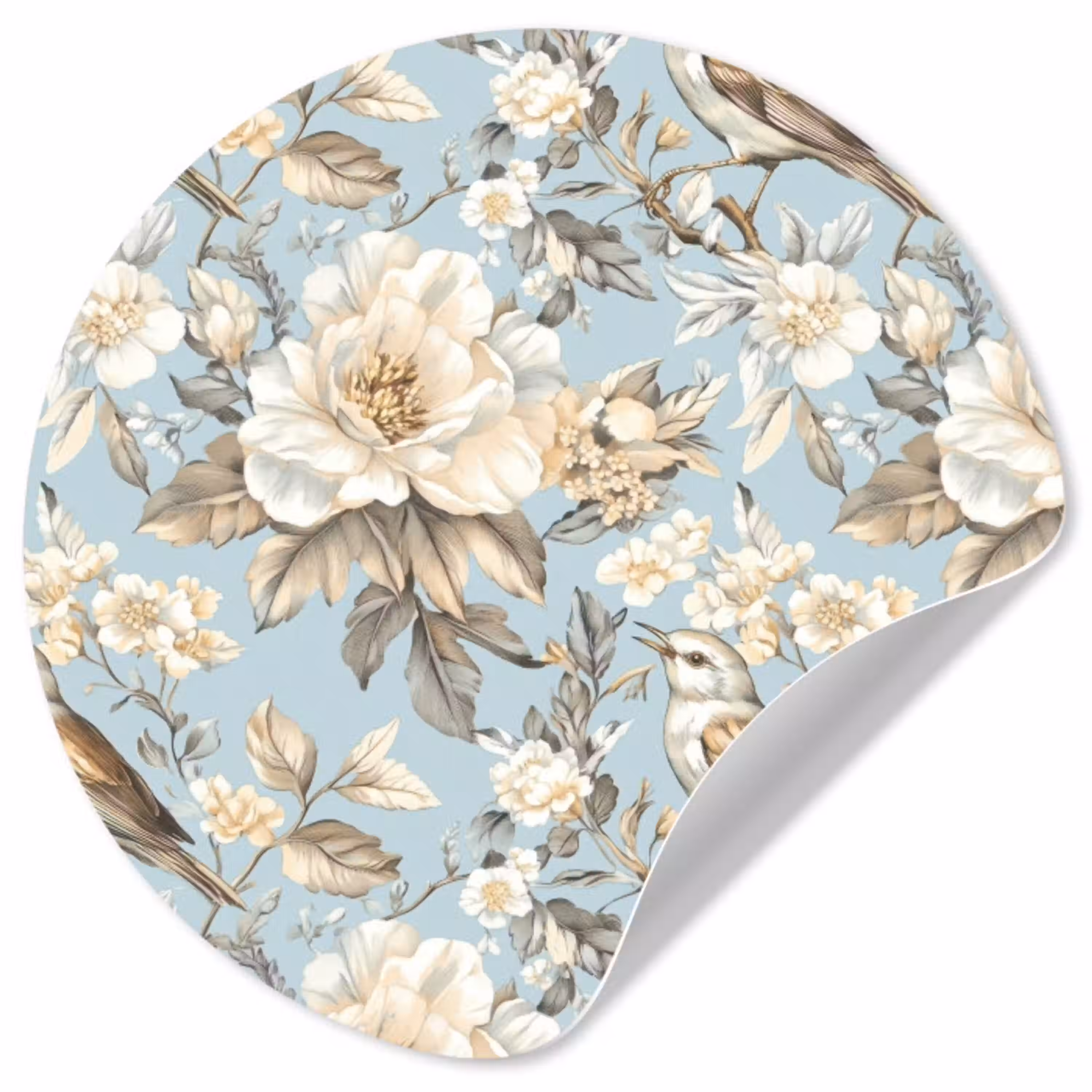 Botanisch - Zangvogel - Blauw Wandcirkel behangsticker klein 186 -3d