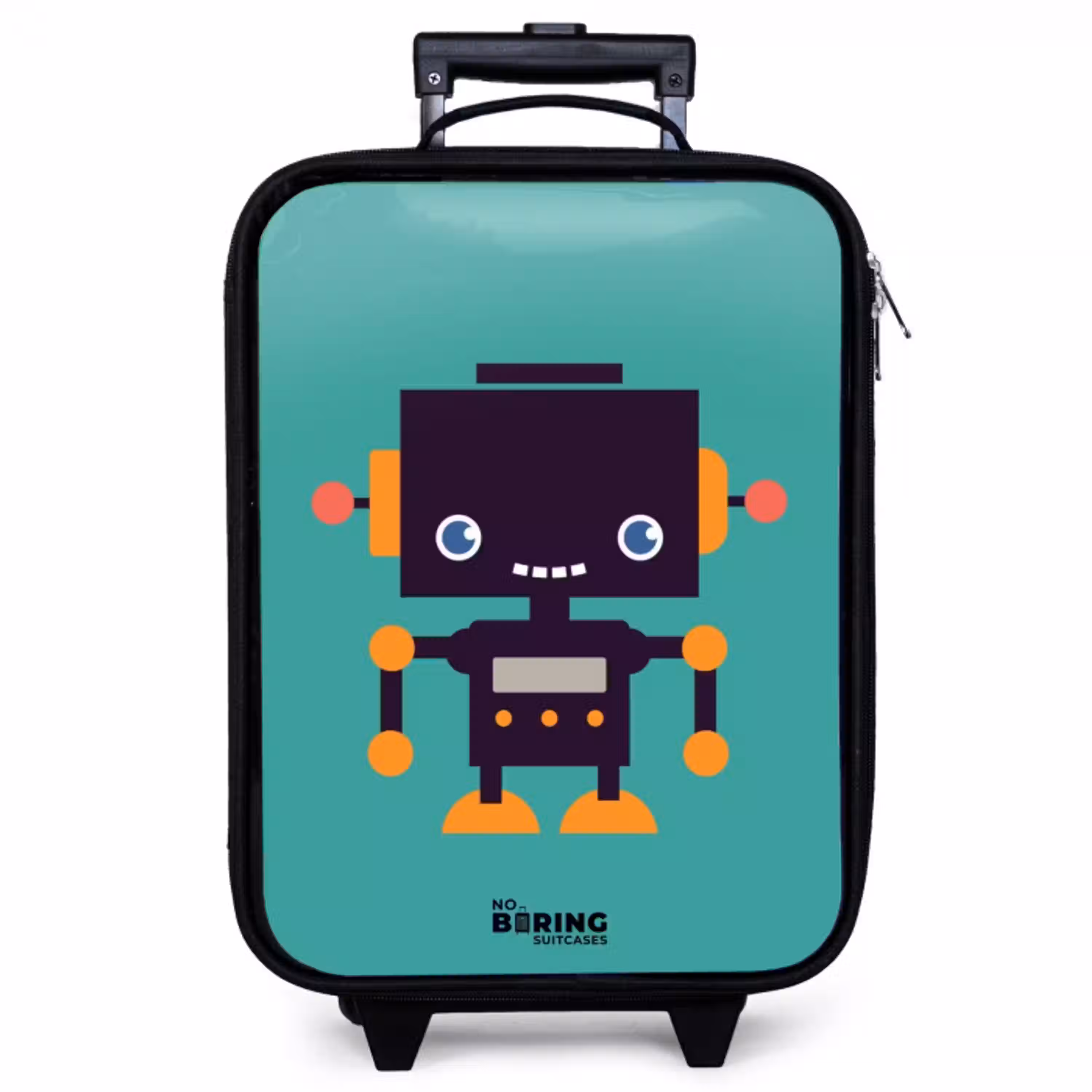 Zwarte robot met oranje accenten op een blauwe achtergrond Kinderkoffer - Zwart klein -zzz_website3d