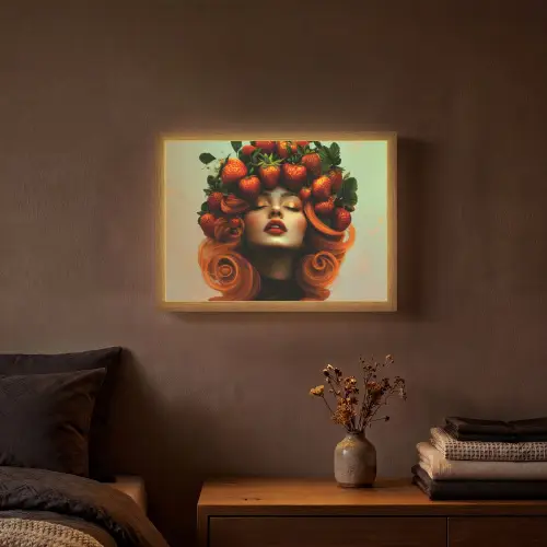Vrouw - Aardbeien - Kroon Light Box met batterij (Wandlamp) middel -sfeer4