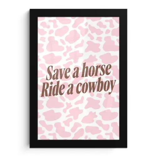 Koeienprint - Roze - Cowboy - Horse fotolijst zwart zonder passe partout klein -3d