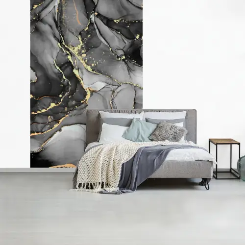 Marmer - Zwart - Goud - Grijs fotobehang vinyl groot -slaapkamer