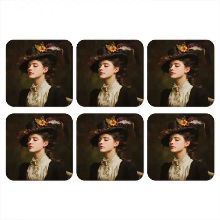 Vrouw - Victoriaans - Portret onderzetter kurk middel -3d