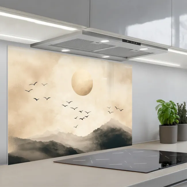 Spritzschutz Küche - Landschaft - Japandi - Vogel