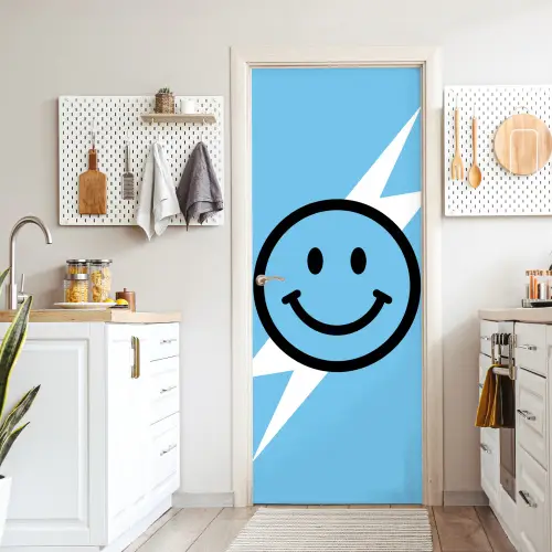 Smiley - Blauw - Bliksem deurposter klein -sfeer5