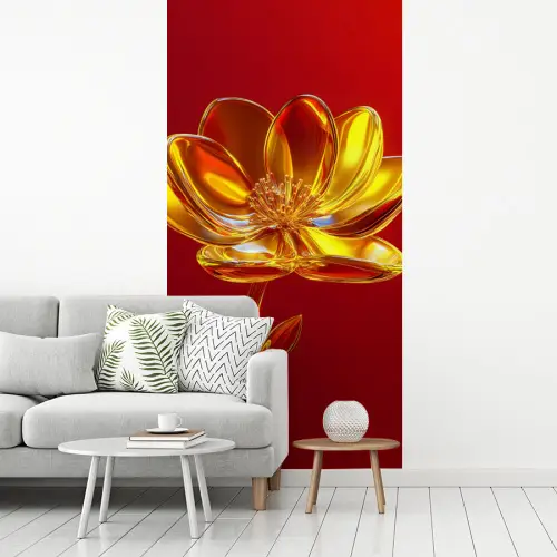 Bloem - Goud - Glazen fotobehang vinyl groot -woonkamer