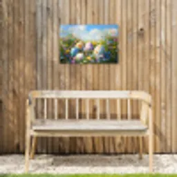 Grasveld - Eieren - Bloemen Tuinposter op houten frame 2 cm dik klein -sfeer4