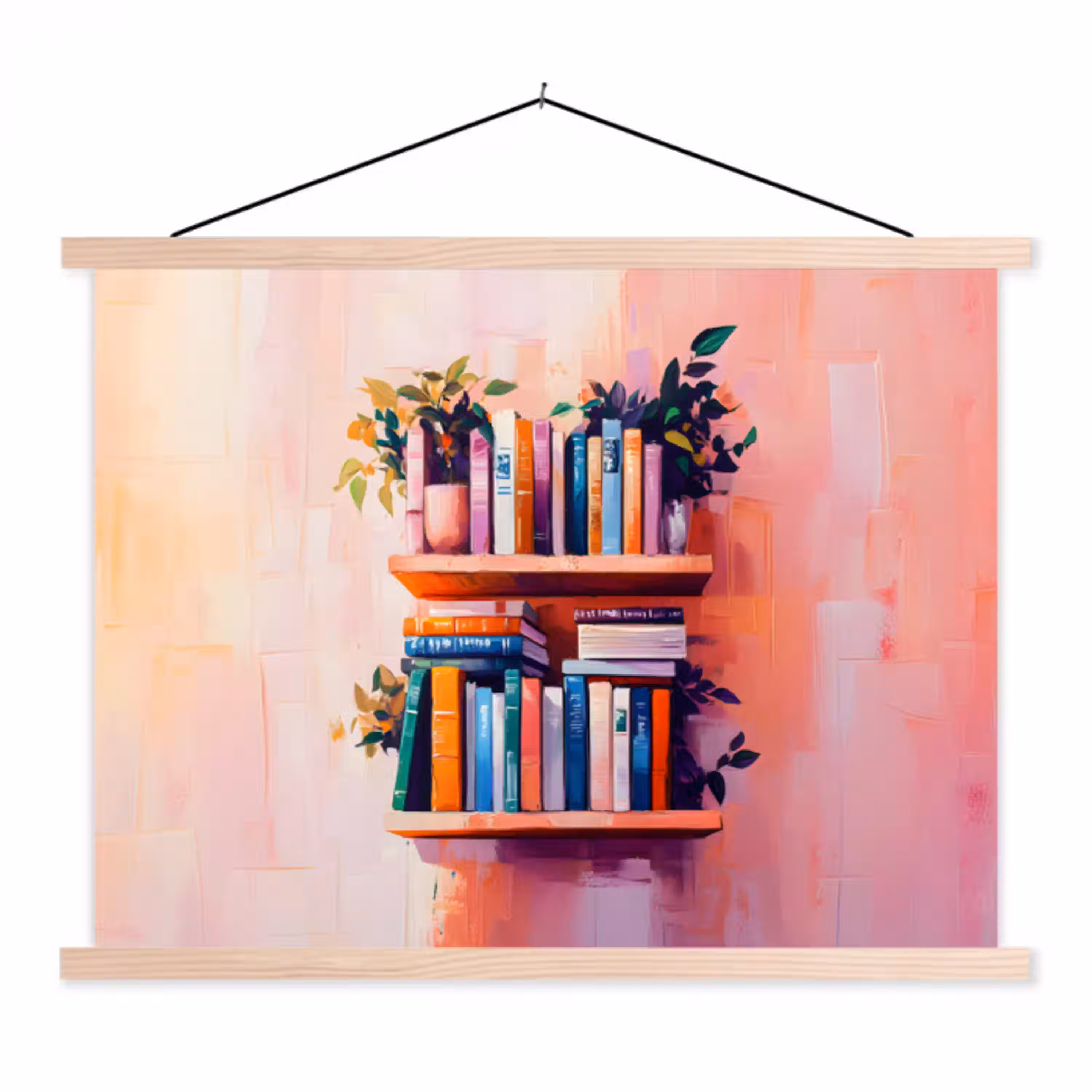Planken - Boeken - Bladeren textielposter latten blank klein -3d