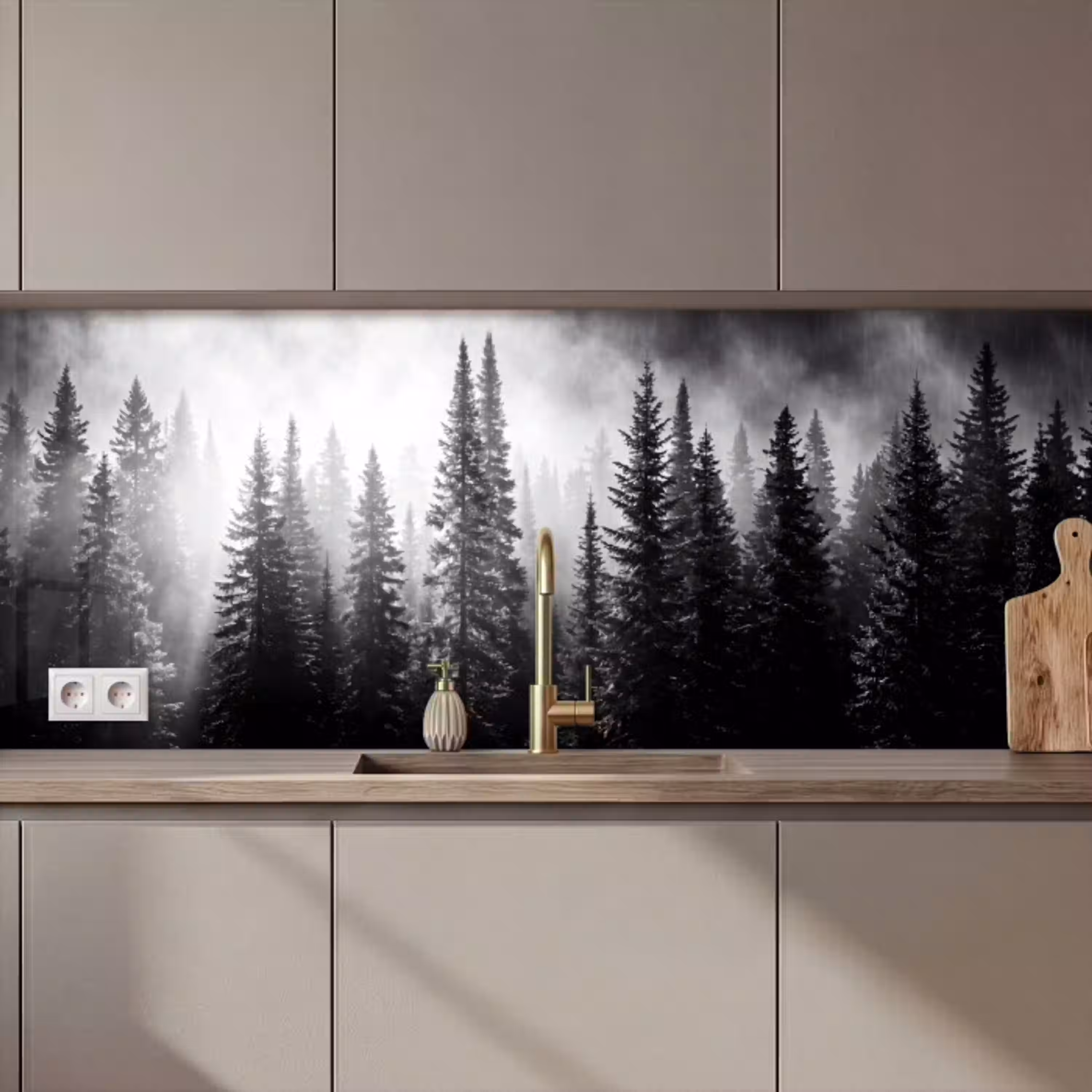 Bos - Mist - Winter - Monochroom - Natuur keuken achterwand 2 middel zz_3dshopping