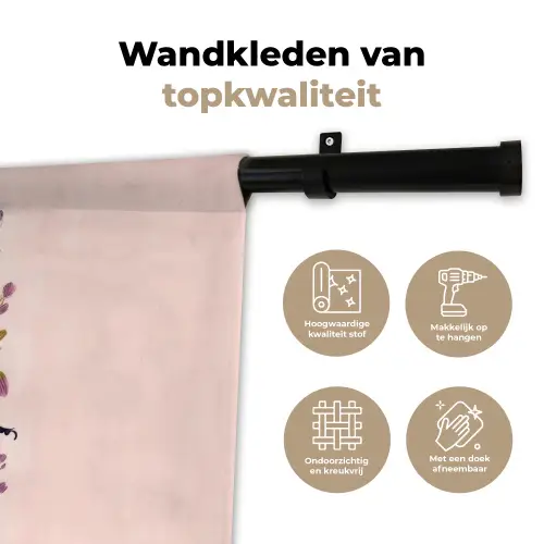 Donkerblauw - Kever - Bloemtakken - Sierlijk Wandkleed katoen klein -sfeer2