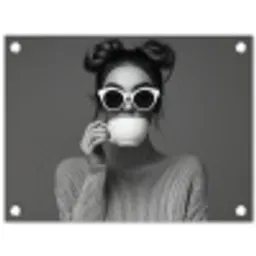 Vrouw - Koffie - Zwart - Wit tuinposter los doek klein -3d