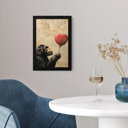 Street art - Chimpansee - Ballon - Graffiti - Banksy fotolijst zwart zonder passe partout klein -sfeer4
