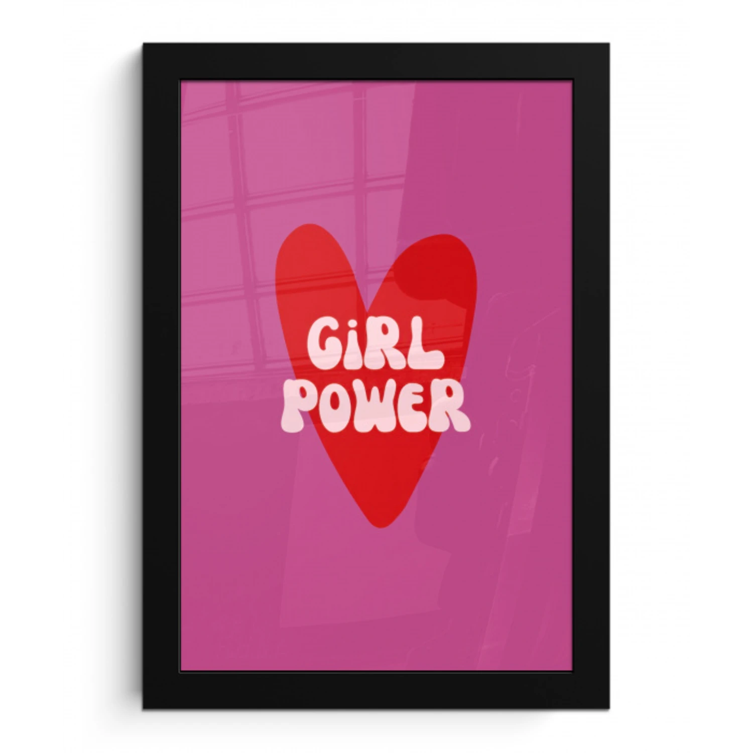 Girl power - Hart - Roze - Rood fotolijst zwart zonder passe partout klein -3d