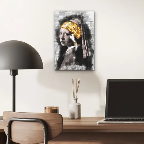 Meisje met de parel - Johannes Vermeer - Krant - Goud aluminium wit klein -sfeer5