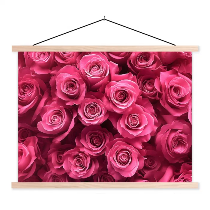 Rozen - Pink - Bloem textielposter latten blank klein -3d
