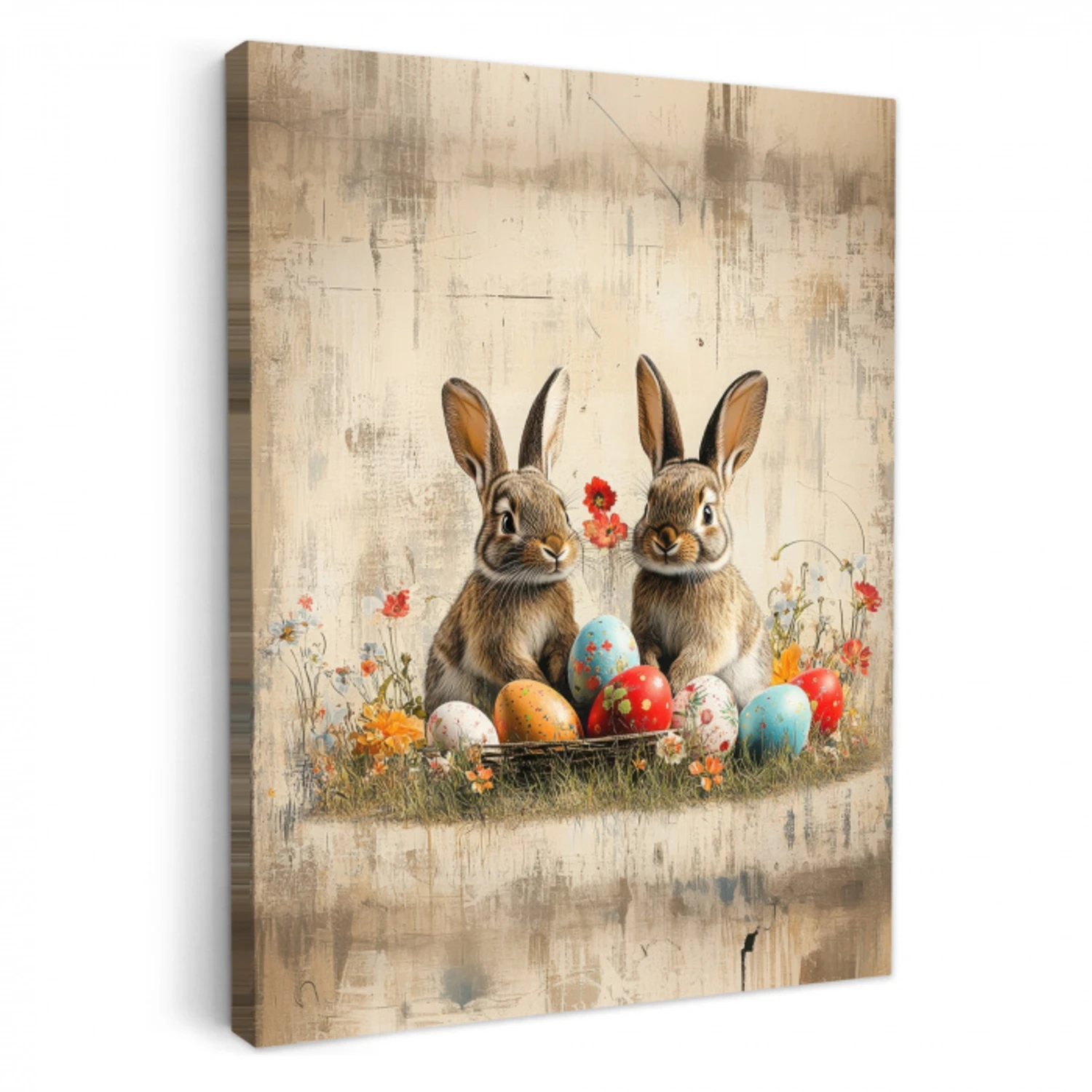 Konijnen - Bloemen - Eieren KitchenYeah - Keuken - Canvas middel -3d