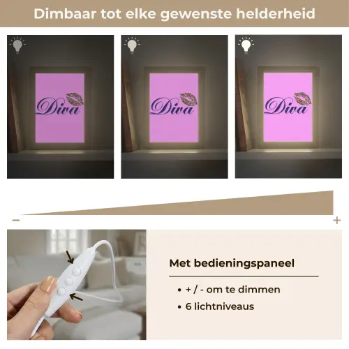Diva - Lip - Panterprint - Roze Light Box met kabel (Tafellamp) klein -USP_dimbaarNL