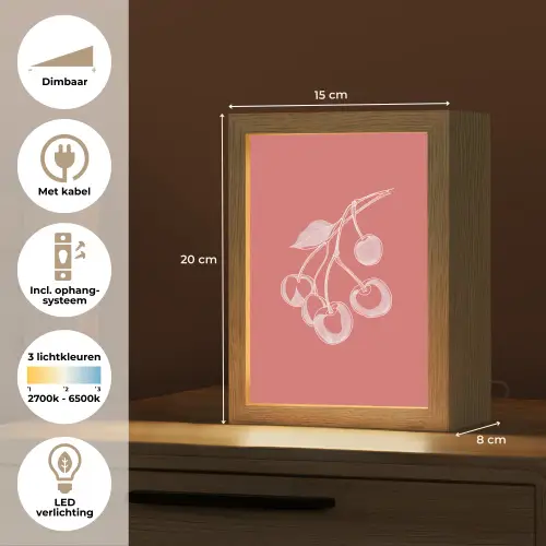 Lijnillustratie - Kersen - Tak - Wit Light Box met kabel (Tafellamp) klein -USP_NL