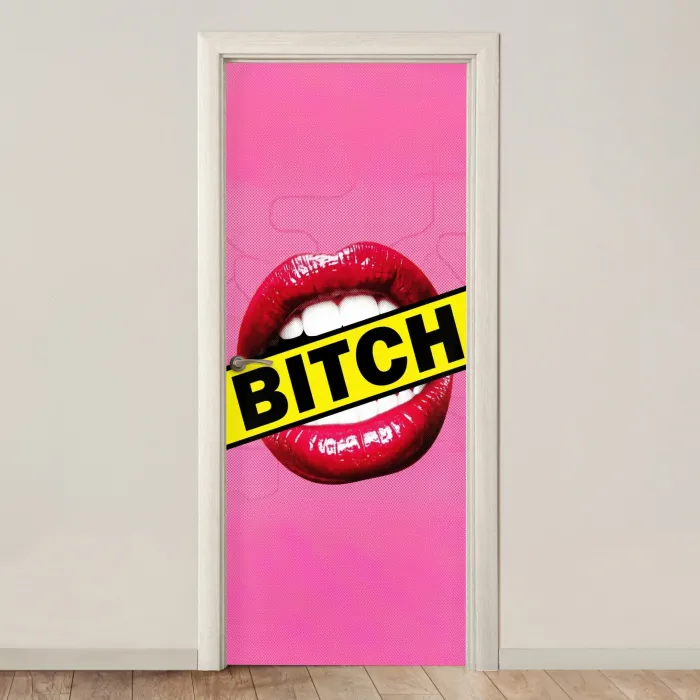 Lippen - Tekst - Kleurrijk deurposter klein -3d_beige