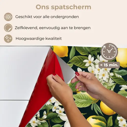 Hangende - Citroenen - Witte - Bloemetjes keuken achterwand spatscherm klein 900 -spatscherm_NL