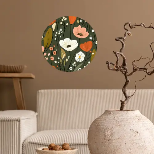 Bloemen - Illustratie - Groen Wandcirkel behangsticker klein -sfeer1