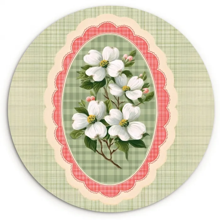 Bloemen - Illustratie - Geruit - Groen Wandcirkel plexiglas klein -3d