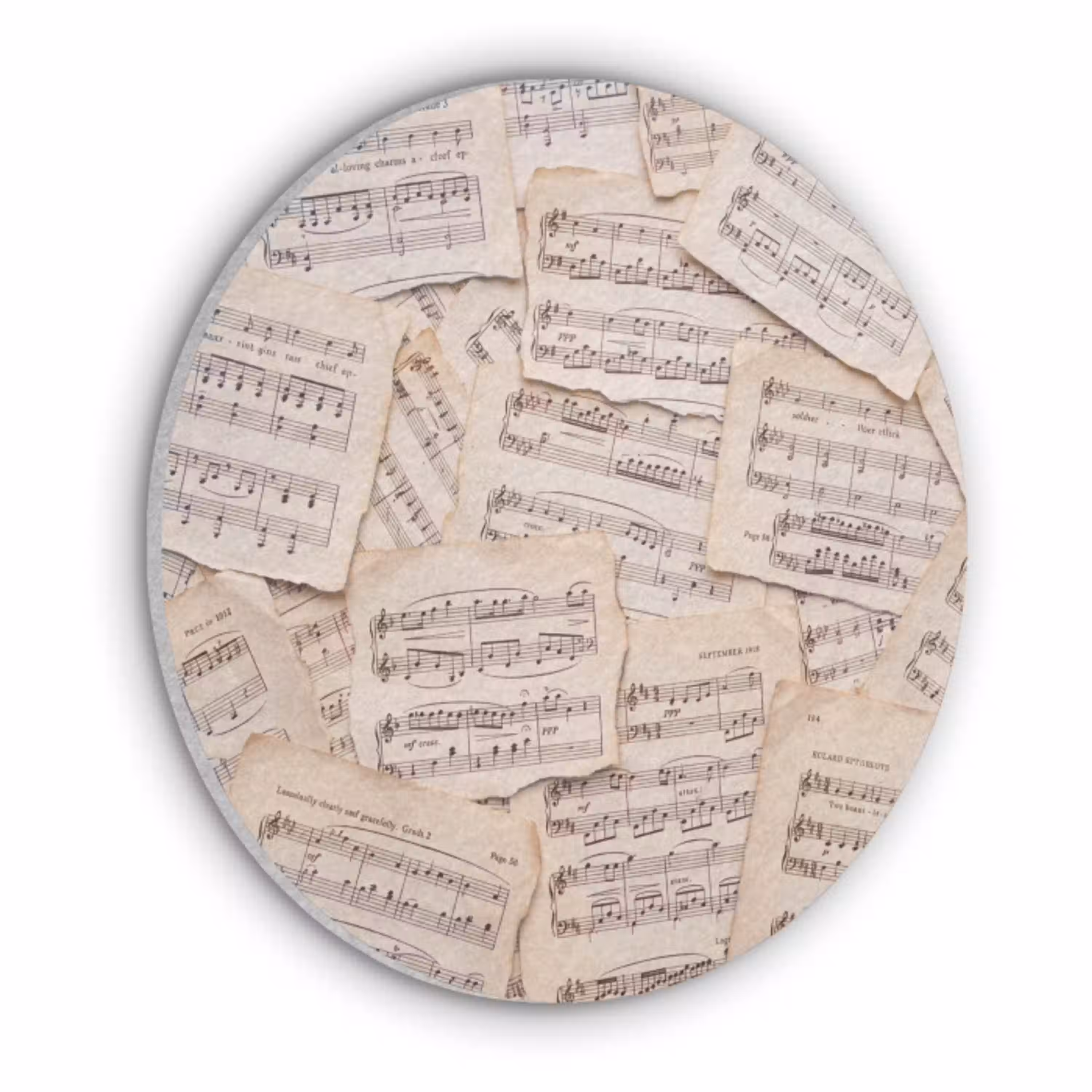 Bladmuziek - Oud - Noten - Vintage - Beige Akoestische PET Vilt - Rond klein -3d