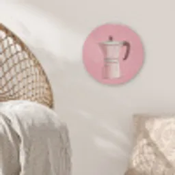 Roze - Mokkapot - Illustratie - Koffie Akoestische PET Vilt - Rond klein -sfeer4