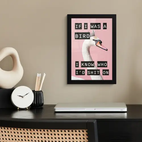 Zwaan - Vogel - Decoratie - Roze fotolijst zwart zonder passe partout klein -sfeer1