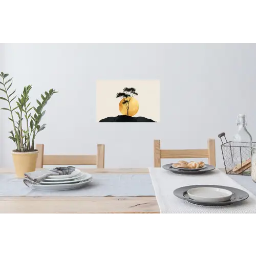 Zwarte boom - Gouden cirkel - Heuvel Muursticker klein -eettafel