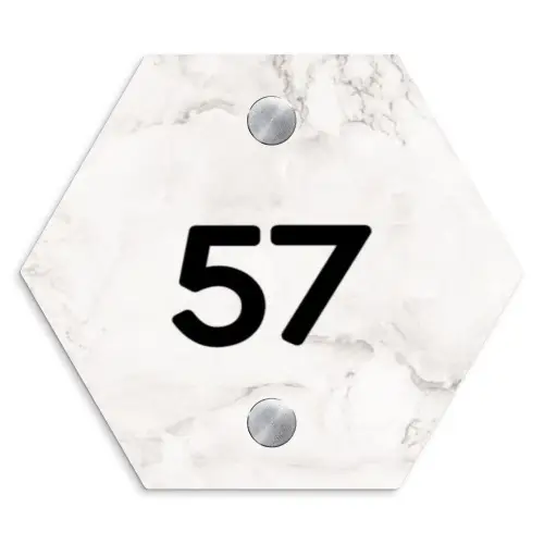 Wit marmer - Traditioneel Naambord Hexagon klein -3d