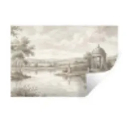 Landschap - Water - Natuur - Sepia Muursticker klein -3d