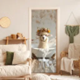 Vintage - Alpaca - Badkuip - Bloemen - Dieren deurposter klein -sfeer2